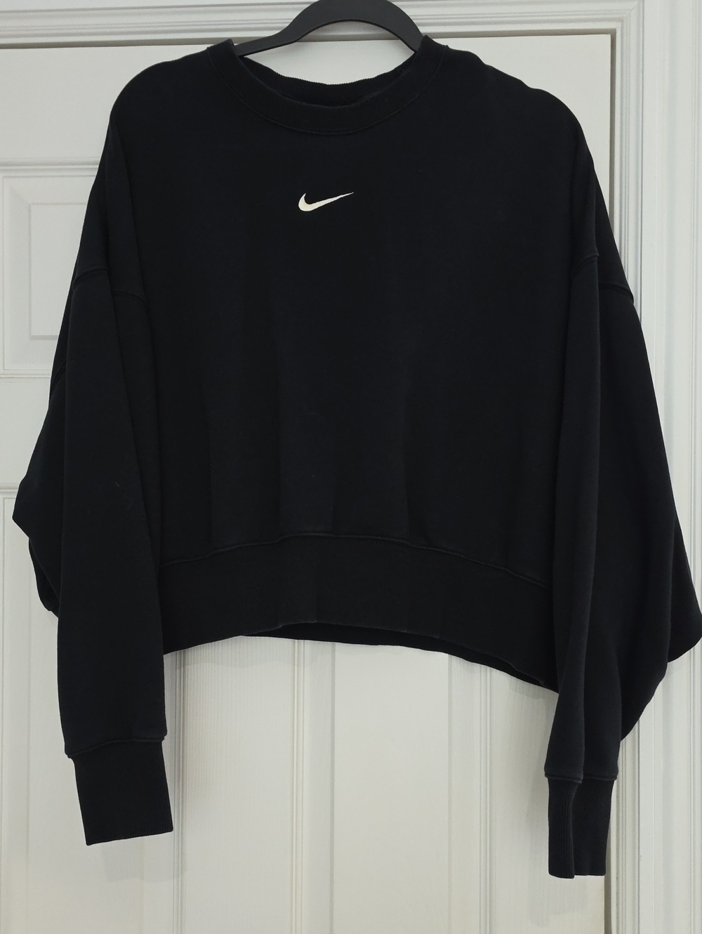 Nike Black Cropped Sweatshirt with White Swoosh